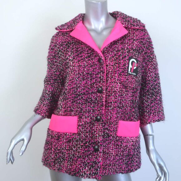 Prada Short Sleeve Tweed Puffer Jacket Pink Wool-Blend Size 38 - Picture 1 of 11
